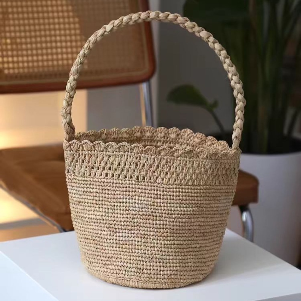 Bolsa balde de palha de crochê - Women'S Raffia Bags avaliação e preço